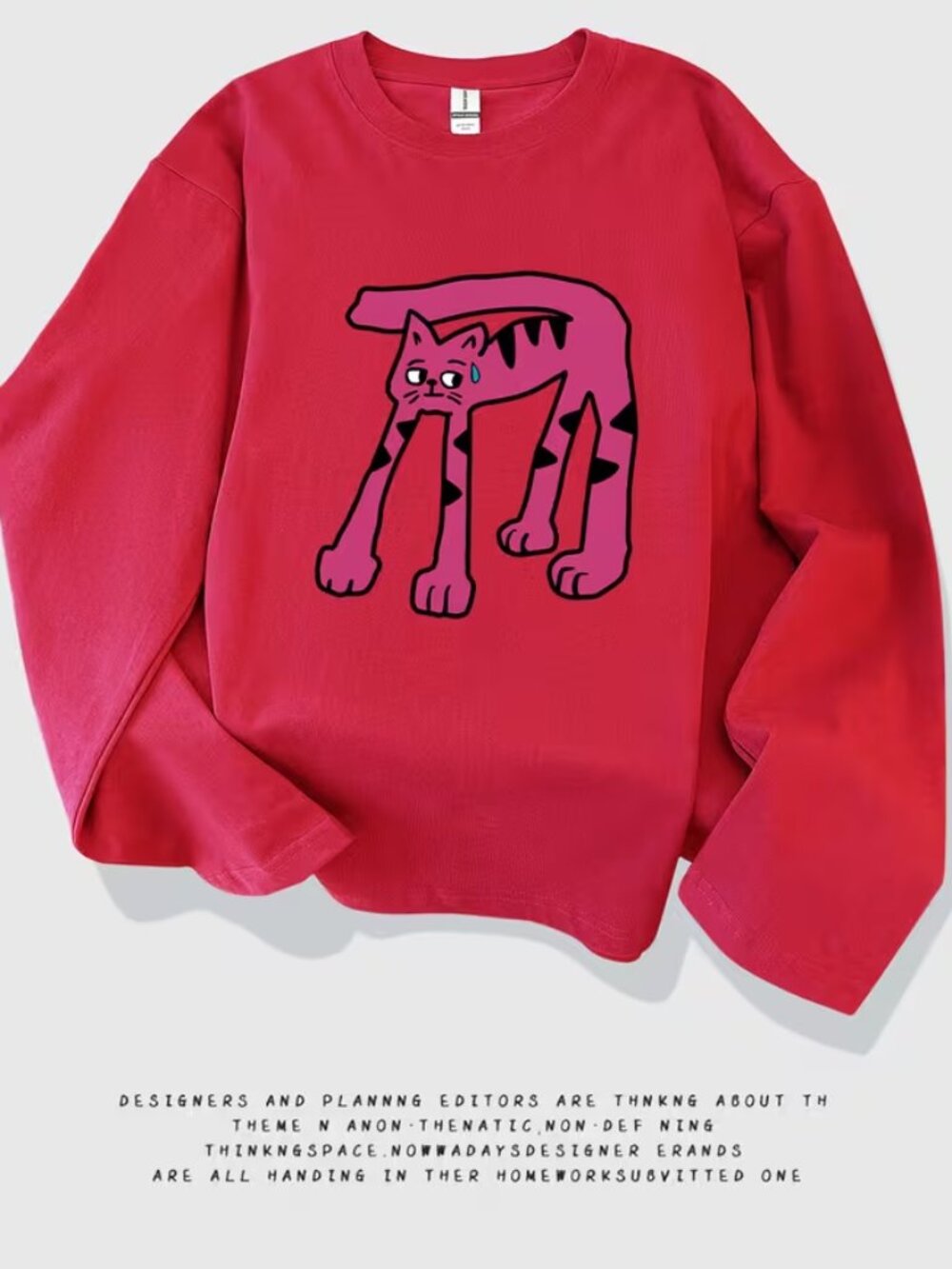 NAXH Cartoon Cat Crew Neck Sweatshirt 100% Cotton